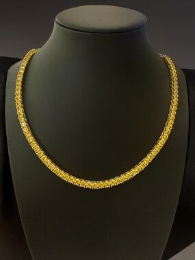3mm or 4mm Yellow Canary CZ Tennis Necklace 18” Gold Plated Brass Iced Out Chain